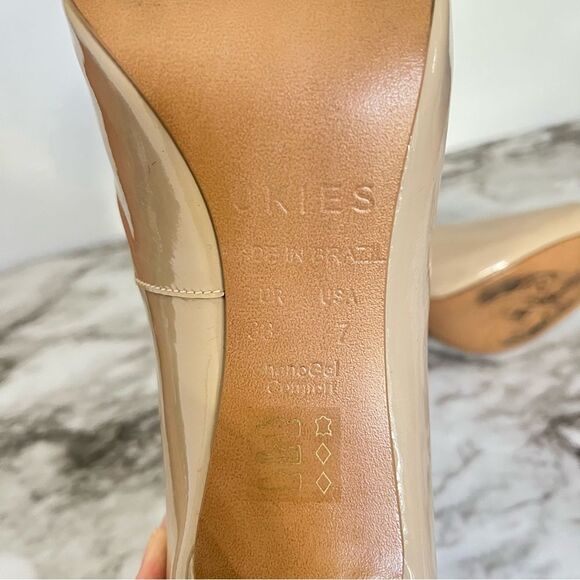 Ukies Tan Patent Leather Heels- Open Toed- Size 7 - Picture 6 of 6